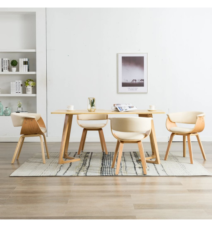 Chaises à manger lot de 4 crème bois courbé et similicuir | Mobilier & Déco