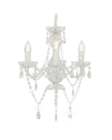 Lustre avec perles Blanc Rond 3 x E14 | Mobilier & Déco