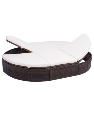 Lit de repos d'extérieur avec coussin Résine tressée Marron | Mobilier & Déco