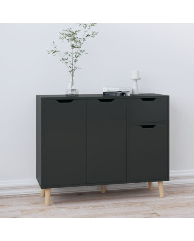 Buffet noir brillant 90x30x72 cm bois d'ingénierie | Mobilier & Déco