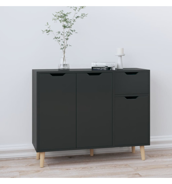 Buffet noir brillant 90x30x72 cm bois d'ingénierie | Mobilier & Déco