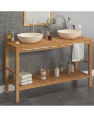 Armoire de toilette en teck solide avec lavabos en marbre Crème | Mobilier & Déco