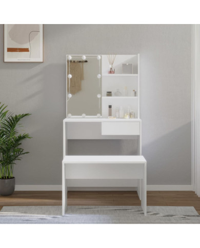 Ensemble de coiffeuse avec LED Blanc Bois d'ingénierie | Mobilier & Déco