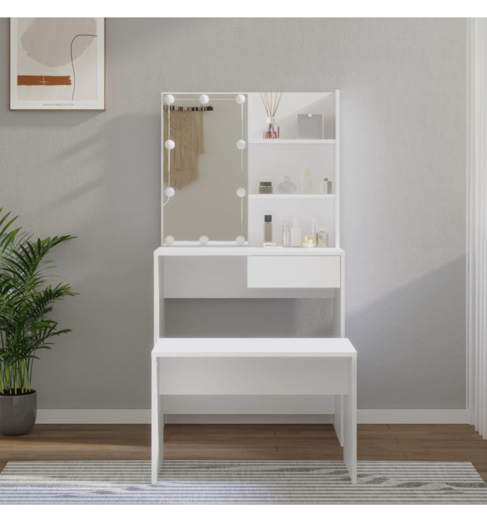 Ensemble de coiffeuse avec LED Blanc Bois d'ingénierie | Mobilier & Déco