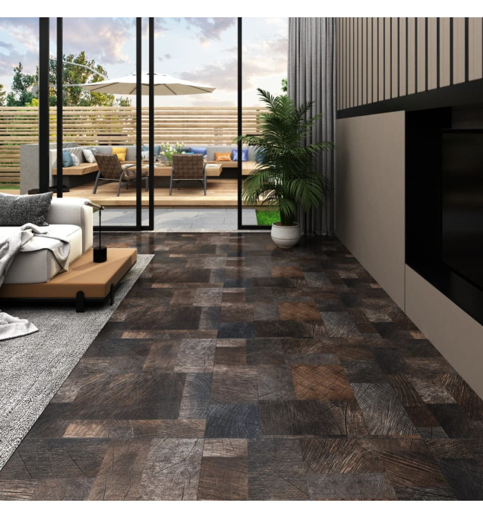 Dalle de plancher autoadhésif PVC 5,11 m² marron structure bois | Mobilier & Déco