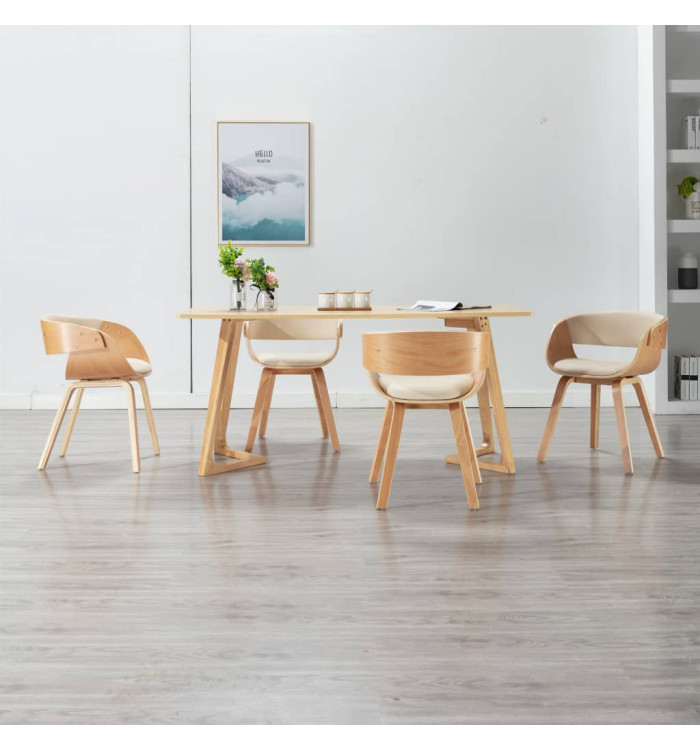 Chaises à manger lot de 4 crème bois courbé et similicuir | Mobilier & Déco