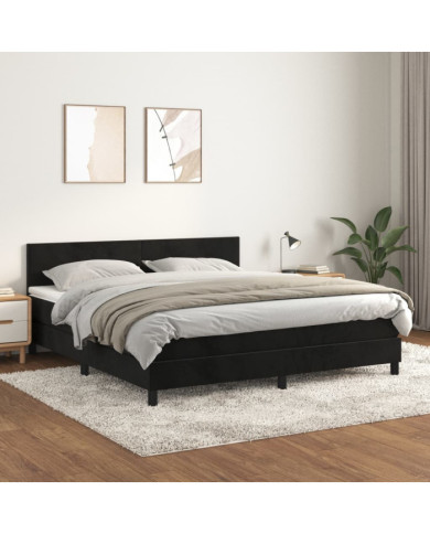 Sommier à lattes de lit avec matelas Noir 180x200 cm Velours | Mobilier & Déco