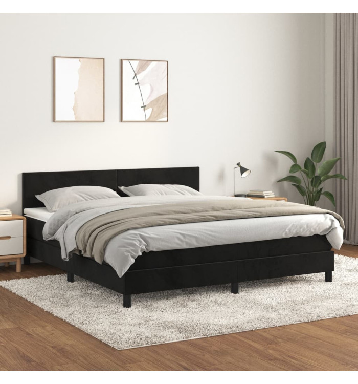Sommier à lattes de lit avec matelas Noir 180x200 cm Velours | Mobilier & Déco