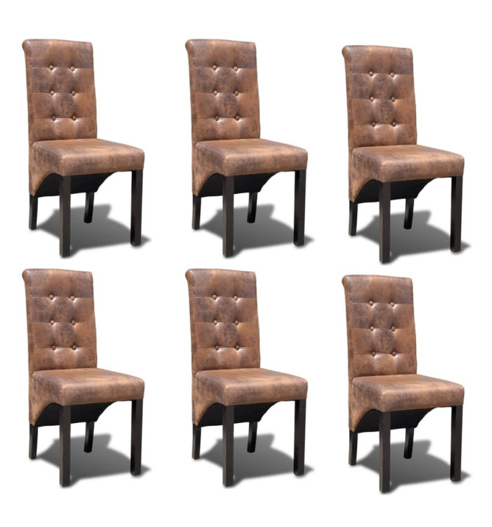 Chaises à manger lot de 6 marron similicuir | Mobilier & Déco