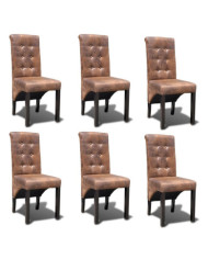 Chaises à manger lot de 6 marron similicuir | Mobilier & Déco
