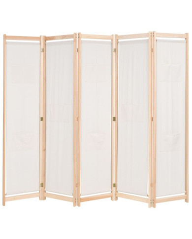 Cloison de séparation 5 panneaux Crème 200 x 170 x 4 cm Tissu | Mobilier & Déco