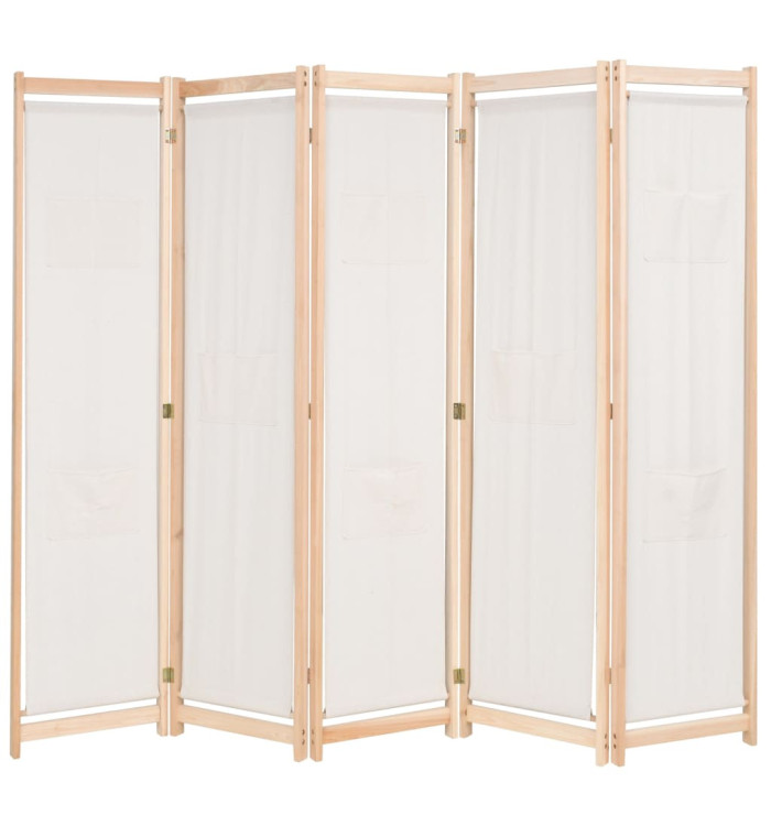 Cloison de séparation 5 panneaux Crème 200 x 170 x 4 cm Tissu | Mobilier & Déco