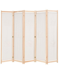 Cloison de séparation 5 panneaux Crème 200 x 170 x 4 cm Tissu | Mobilier & Déco