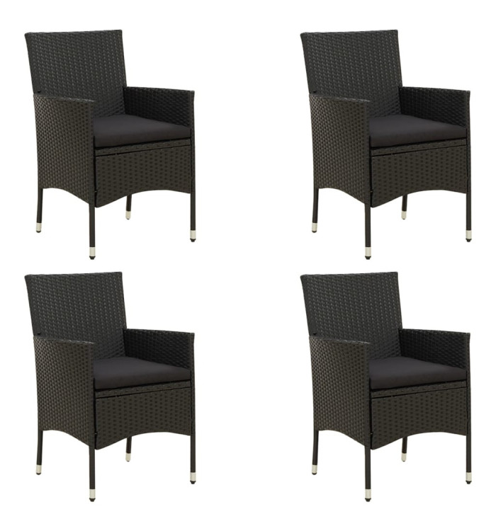 Chaises de jardin avec coussins lot de 4 Résine tressée Noir | Mobilier & Déco