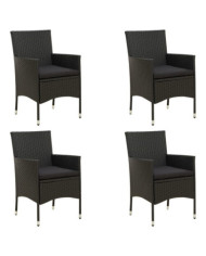 Chaises de jardin avec coussins lot de 4 Résine tressée Noir | Mobilier & Déco