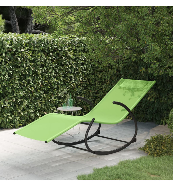 Chaise longue à bascule vert acier et textilène | Mobilier & Déco