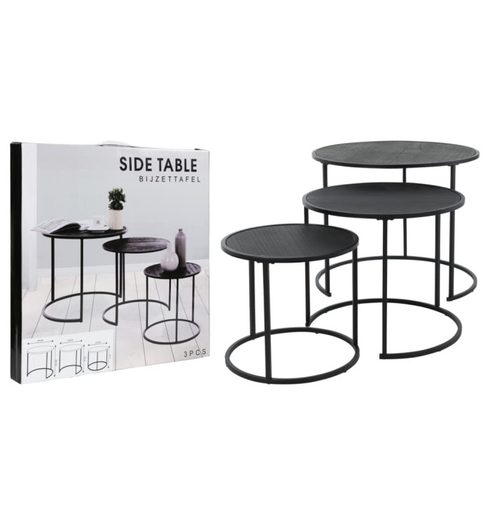 HetS Collection Ensemble de tables d'appoint 3 pcs noir | Mobilier & Déco
