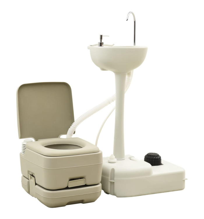 Toilette portable de camping 10+10L et support à lave-mains 20L | Mobilier & Déco