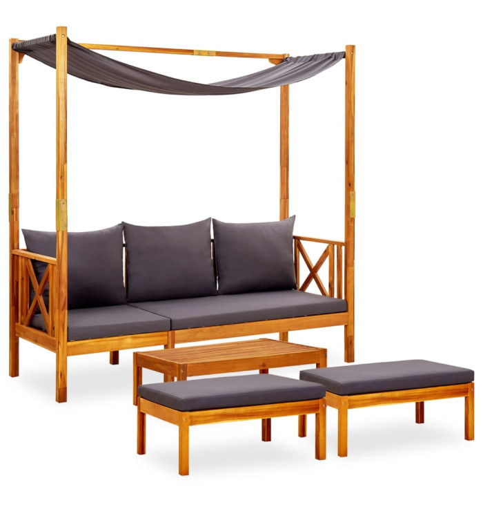 Banc de jardin avec table et repose-pieds Bois d'acacia solide | Mobilier & Déco