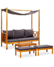 Banc de jardin avec table et repose-pieds Bois d'acacia solide | Mobilier & Déco