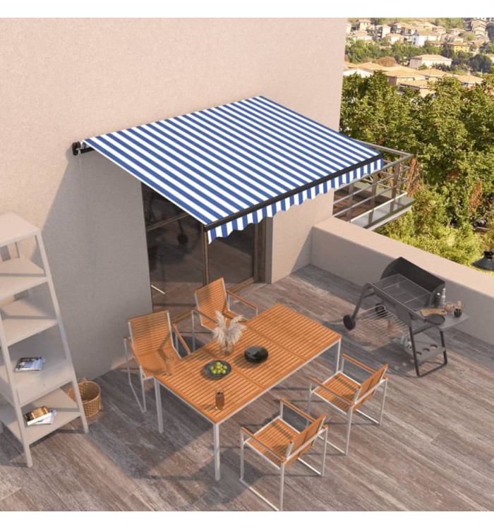 Auvent manuel rétractable 300x250 cm Bleu et blanc | Mobilier & Déco