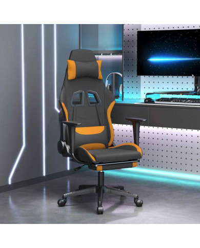 Chaise de jeu de massage avec repose-pied Noir et orange Tissu | Mobilier & Déco