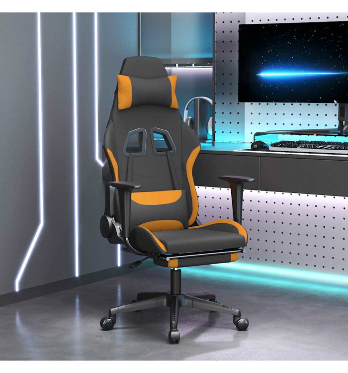 Chaise de jeu de massage avec repose-pied Noir et orange Tissu | Mobilier & Déco