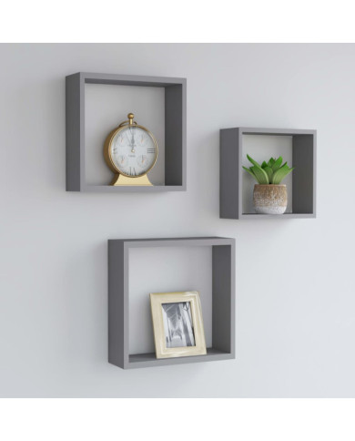 Étagères murales sous forme de cube 3 pcs Gris MDF | Mobilier & Déco