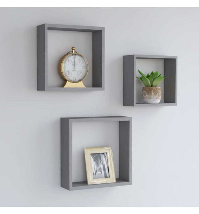Étagères murales sous forme de cube 3 pcs Gris MDF | Mobilier & Déco
