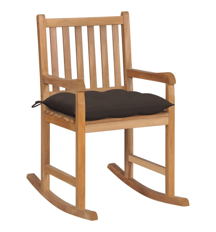 Chaise à bascule avec coussin taupe Bois de teck solide | Mobilier & Déco
