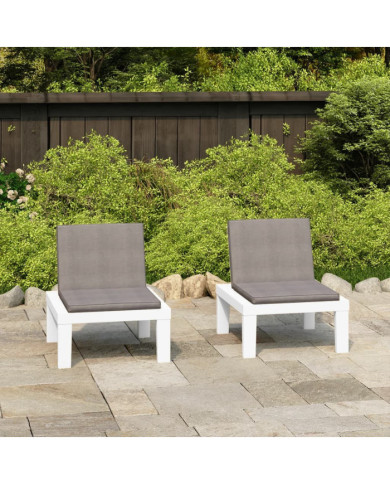Chaises de salon de jardin et coussins lot de 2 Plastique Blanc | Mobilier & Déco