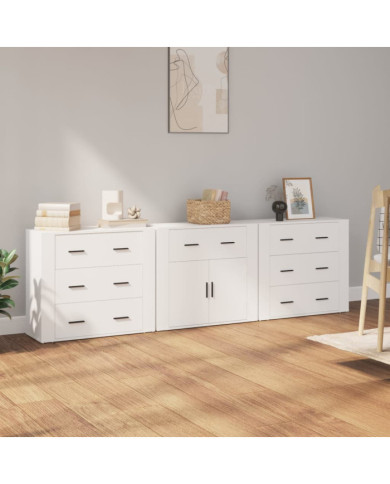 Buffets 3 pcs Blanc Bois d'ingénierie | Mobilier & Déco