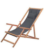Chaise pliable de plage Tissu et cadre en bois Gris | Mobilier & Déco