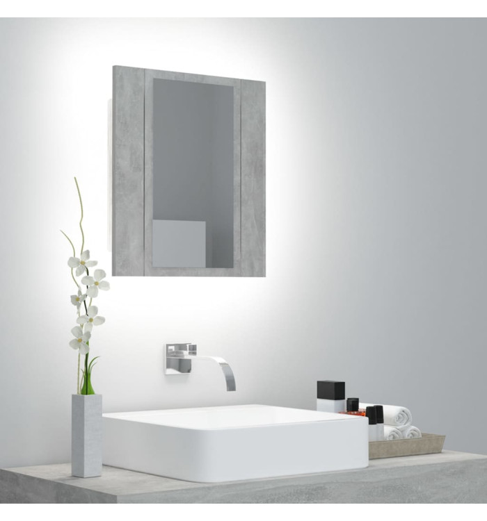Armoire de salle de bain à miroir LED Gris béton Acrylique | Mobilier & Déco