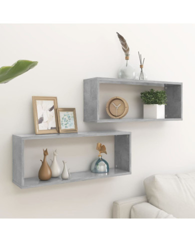 Étagères murales cube 2 pcs Gris béton Bois d’ingénierie | Mobilier & Déco