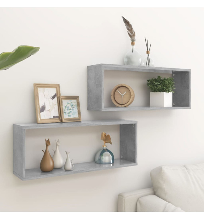 Étagères murales cube 2 pcs Gris béton Bois d’ingénierie | Mobilier & Déco
