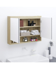 Armoire à miroir de salle de bain 80x15x60cm MDF Blanc et chêne | Mobilier & Déco
