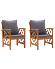 Chaises de jardin avec coussins lot de 2 Bois d'acacia massif | Mobilier & Déco