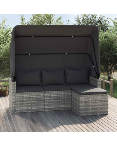 Canapé de jardin 3 places avec toit et repose-pieds Gris | Mobilier & Déco