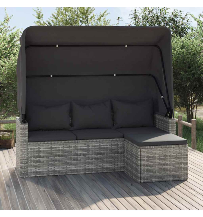 Canapé de jardin 3 places avec toit et repose-pieds Gris | Mobilier & Déco