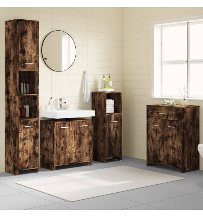 Ensemble de meubles de salle de bain 4 pcs Chêne fumé Bois | Mobilier & Déco