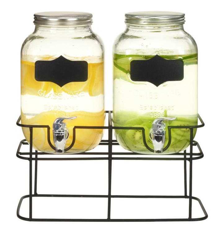 2 pcs Distributeurs de boissons avec support 2 x 4 L Verre | Mobilier & Déco