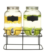 2 pcs Distributeurs de boissons avec support 2 x 4 L Verre | Mobilier & Déco
