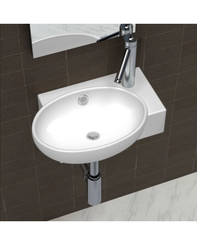 Vasque de salle de bains céramique blanc avec trou de trop-plein | Mobilier & Déco