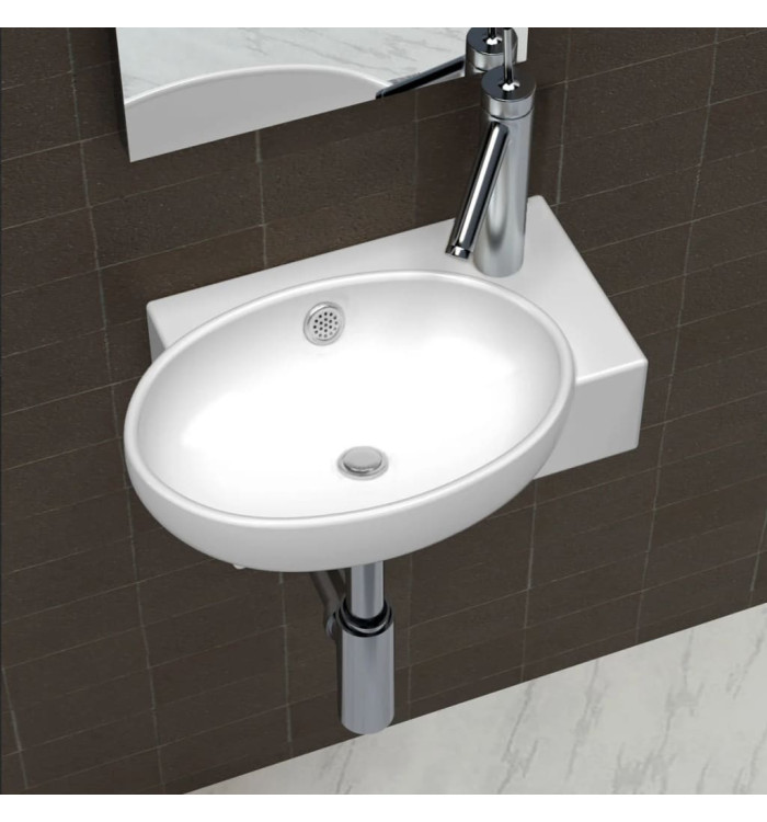 Vasque de salle de bains céramique blanc avec trou de trop-plein | Mobilier & Déco