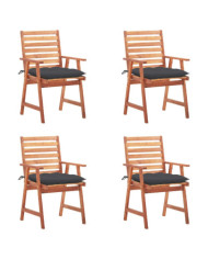 Chaises à manger d'extérieur lot de 4 et coussins Acacia massif | Mobilier & Déco