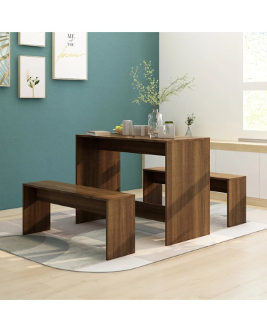 Ensemble à manger 3 pcs Chêne marron Bois d'ingénierie | Mobilier & Déco