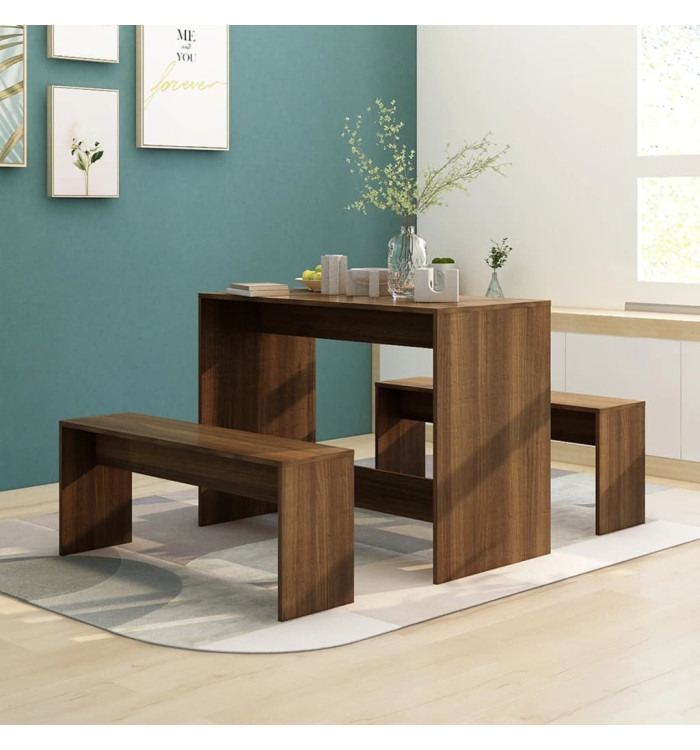 Ensemble à manger 3 pcs Chêne marron Bois d'ingénierie | Mobilier & Déco