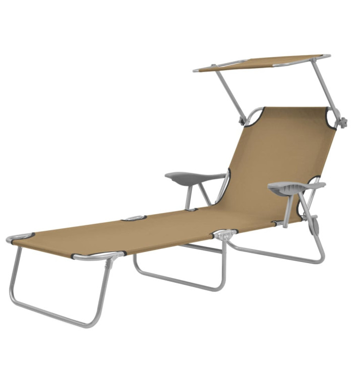 Chaise longue pliable avec auvent Acier Taupe | Mobilier & Déco