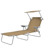Chaise longue pliable avec auvent Acier Taupe | Mobilier & Déco
